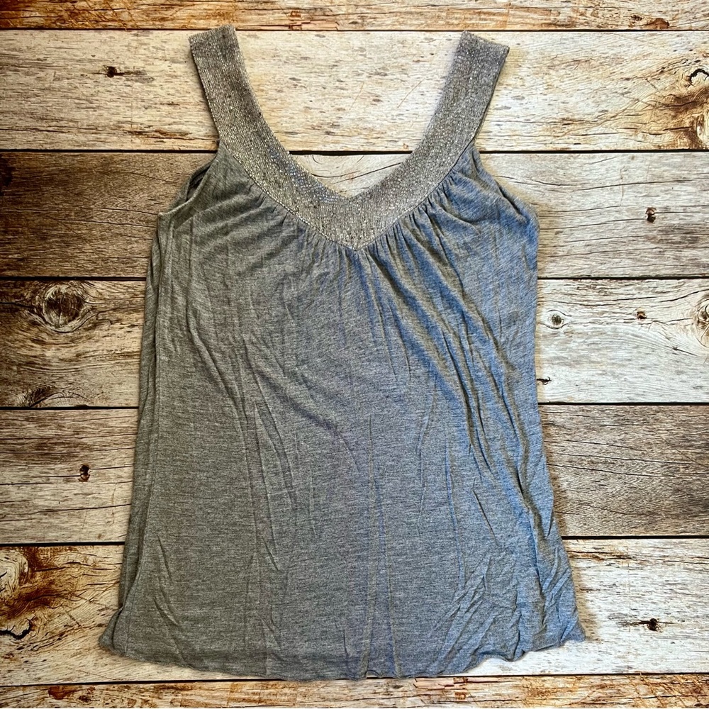 Gray Sleeveless Top Beaded Accents